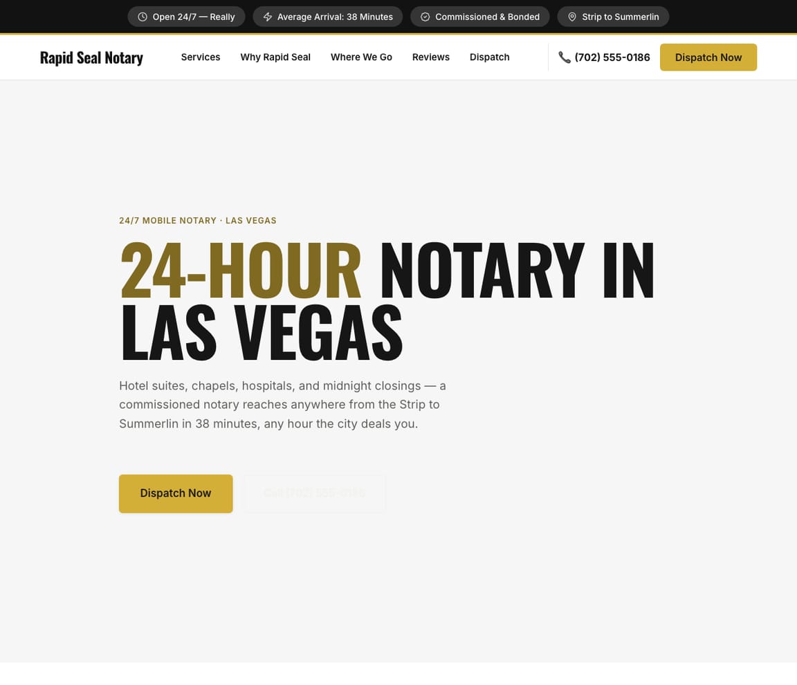 Rapid 24/7 Notary website template preview