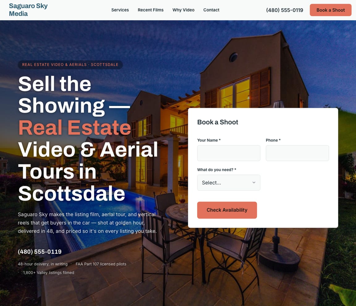 Real Estate Videography website template preview