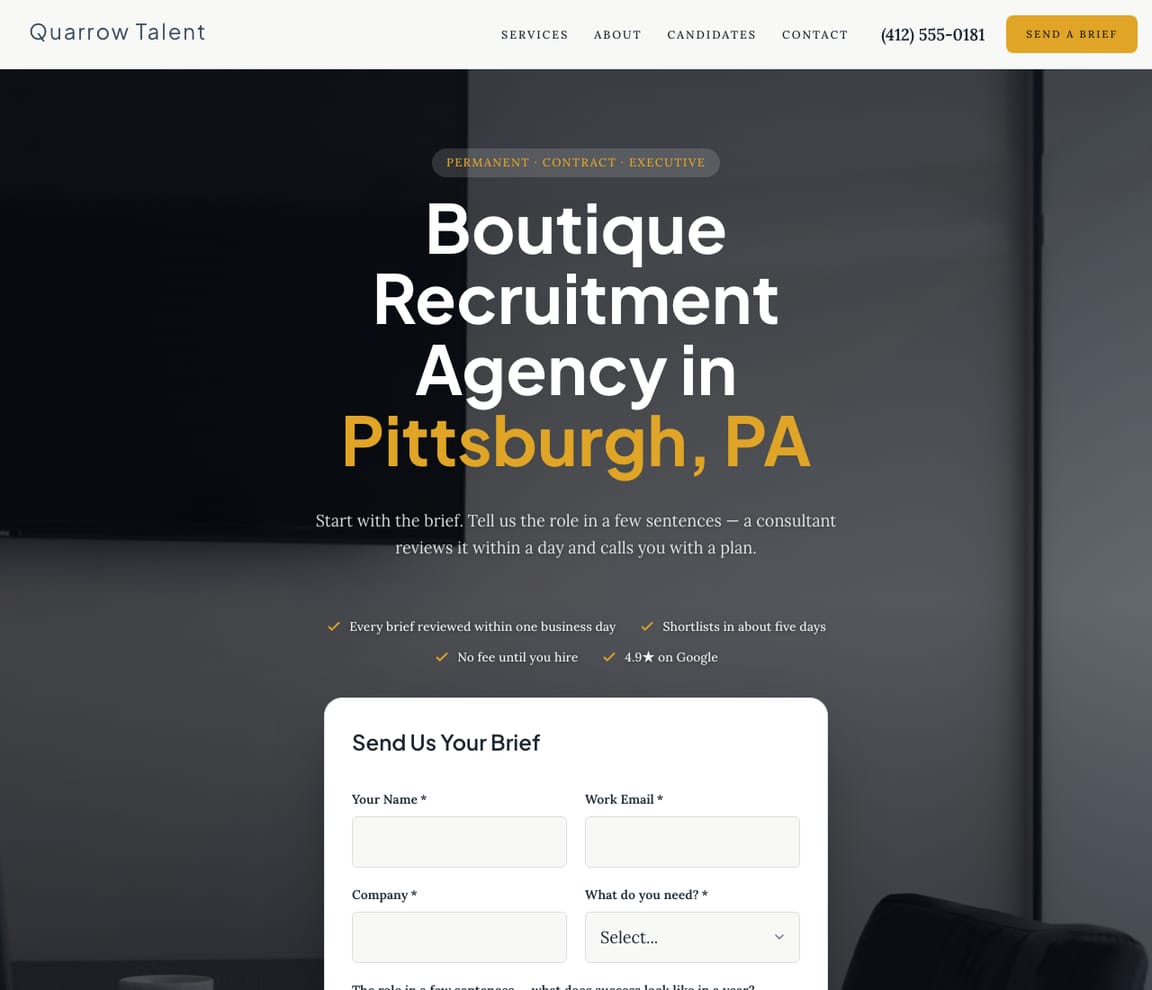 Brief-First Recruitment Agency website template preview
