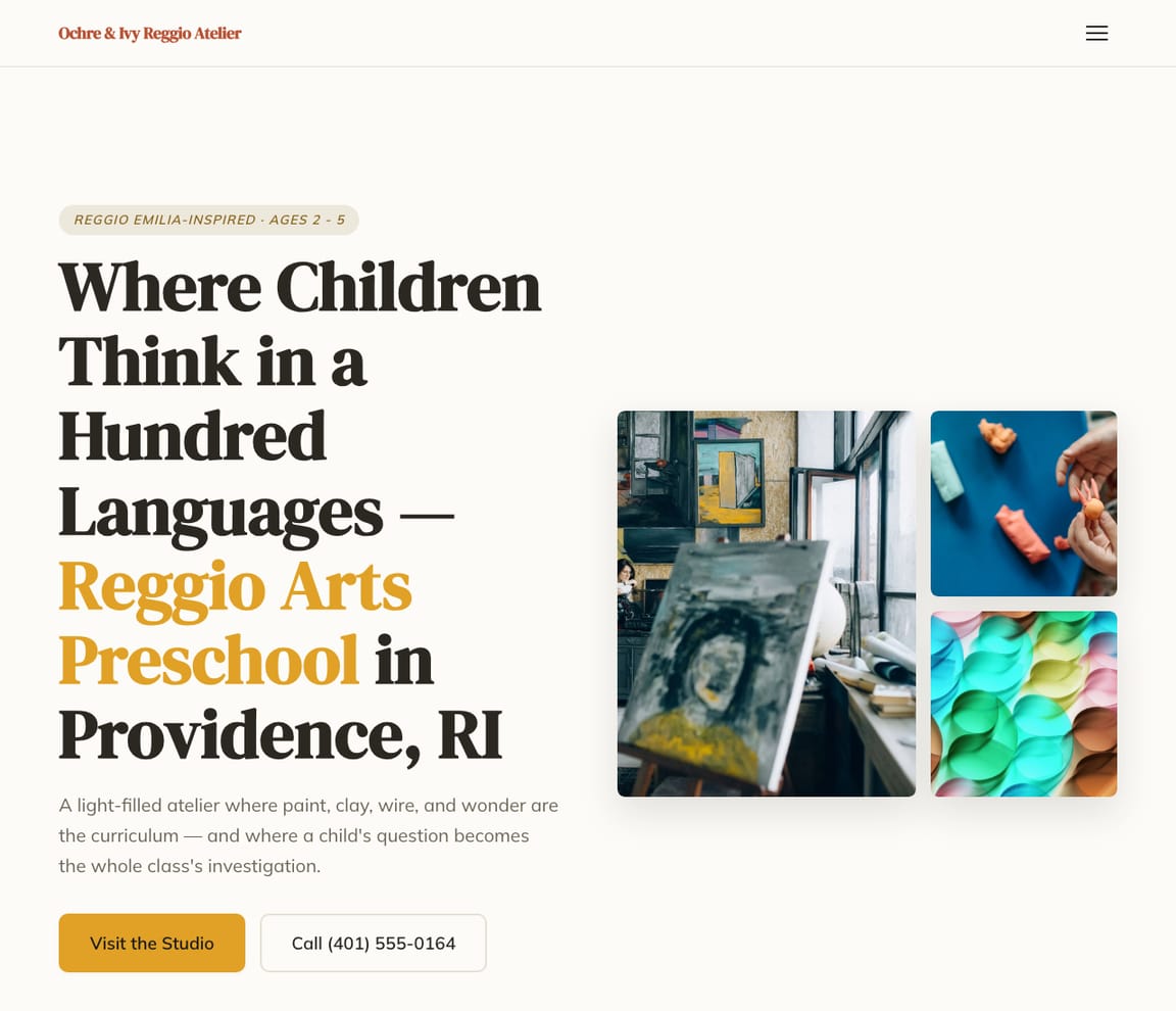 Reggio-Inspired Arts Atelier Preschool website template preview