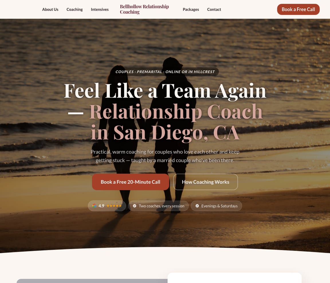 Home page of the Relationship Coach website template