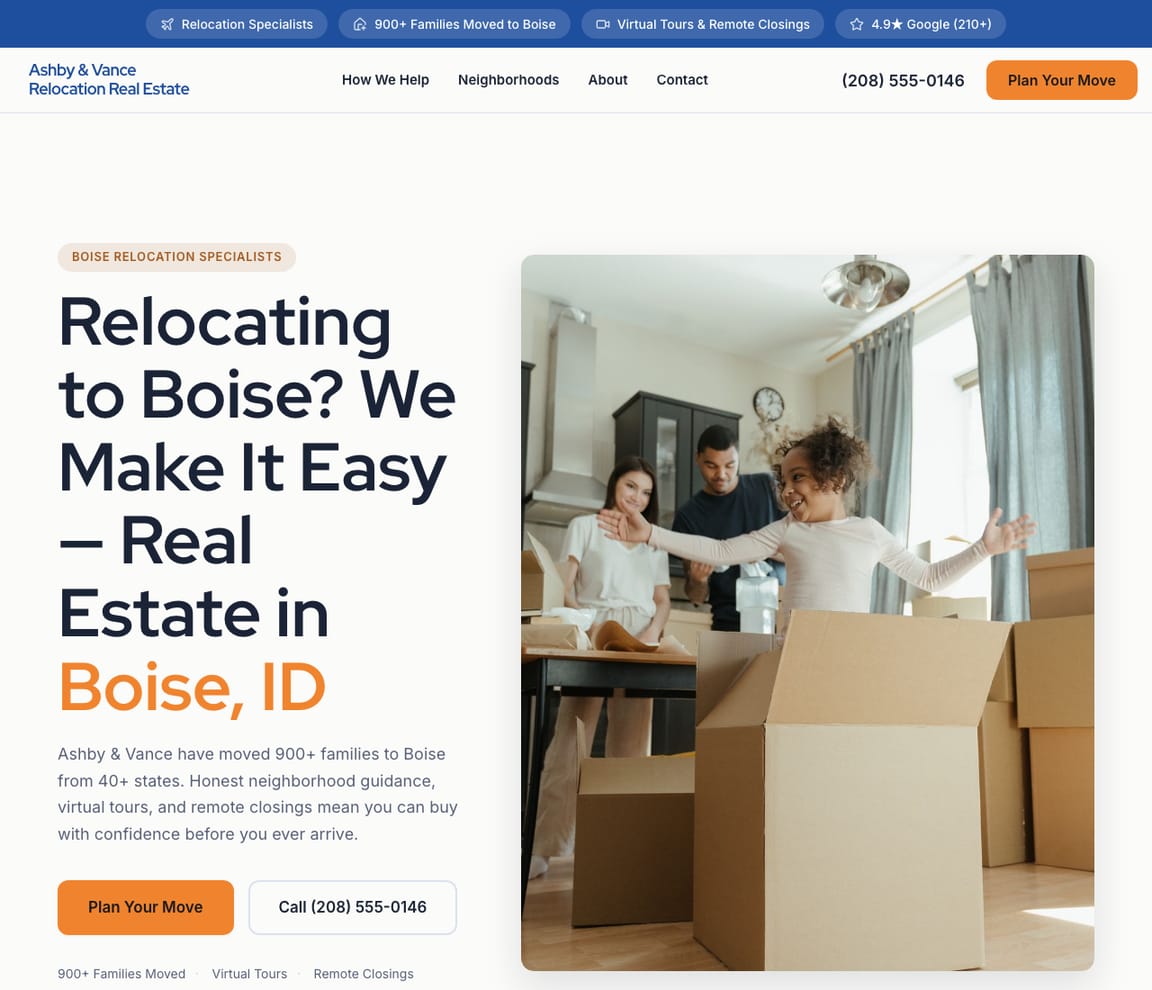 Relocation Specialist Agent website template preview