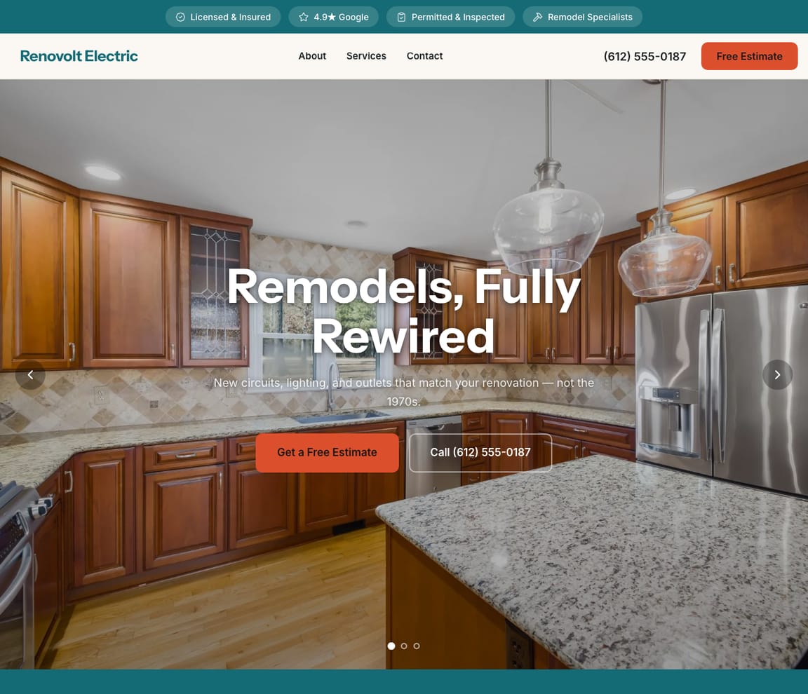 Electrician - Remodel & Addition website template preview
