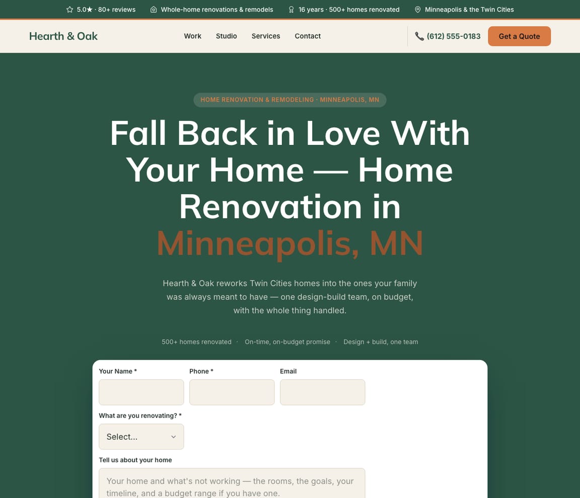 Home Renovation Design-Build Studio website template preview
