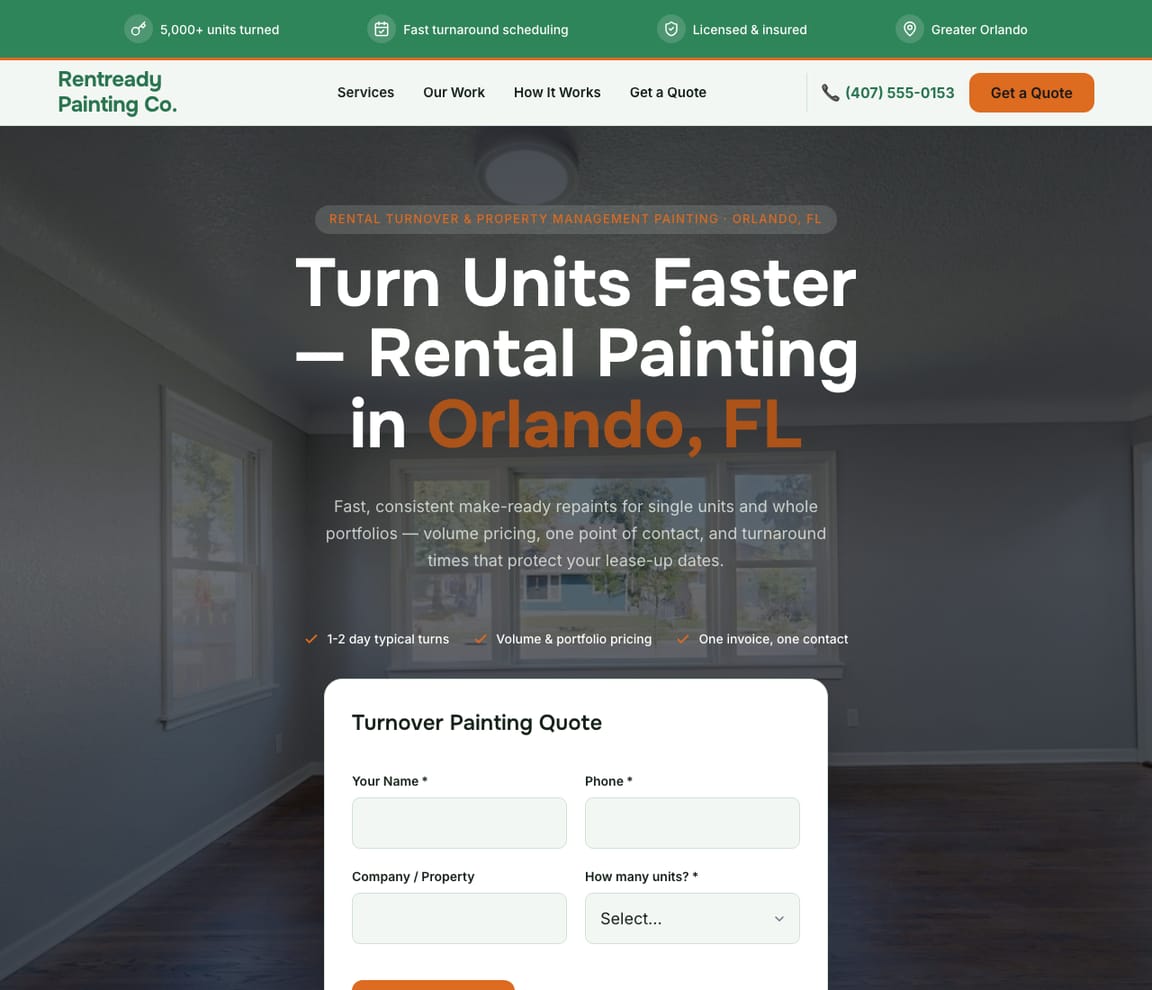 Rental Turnover Painting website template preview