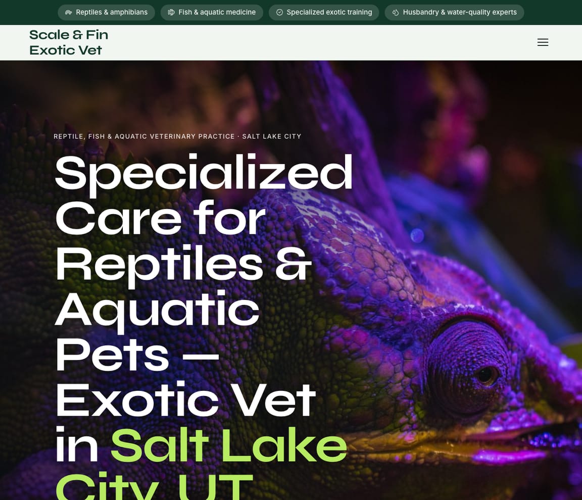 Reptile, Fish & Aquatic Veterinary Practice website template preview