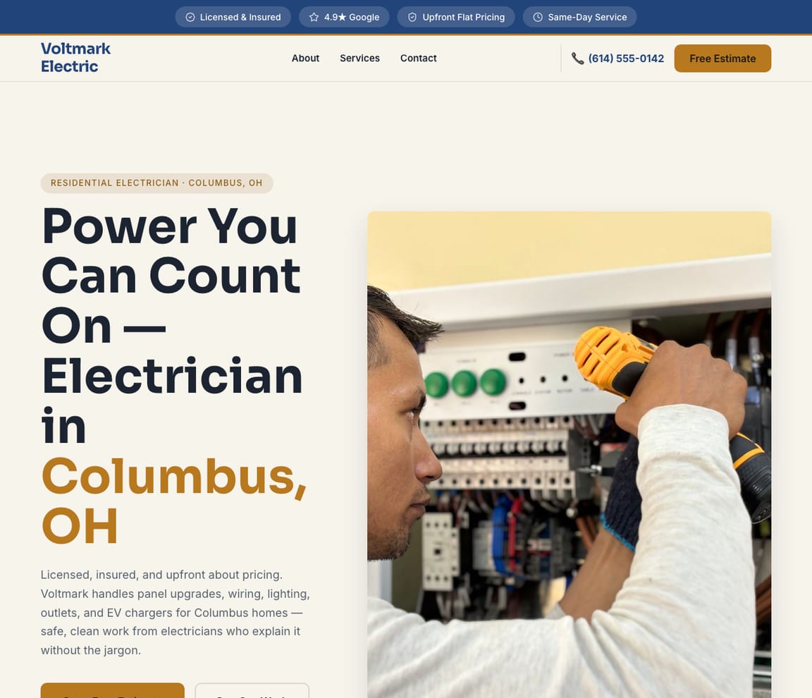 Electrician - Residential website template preview