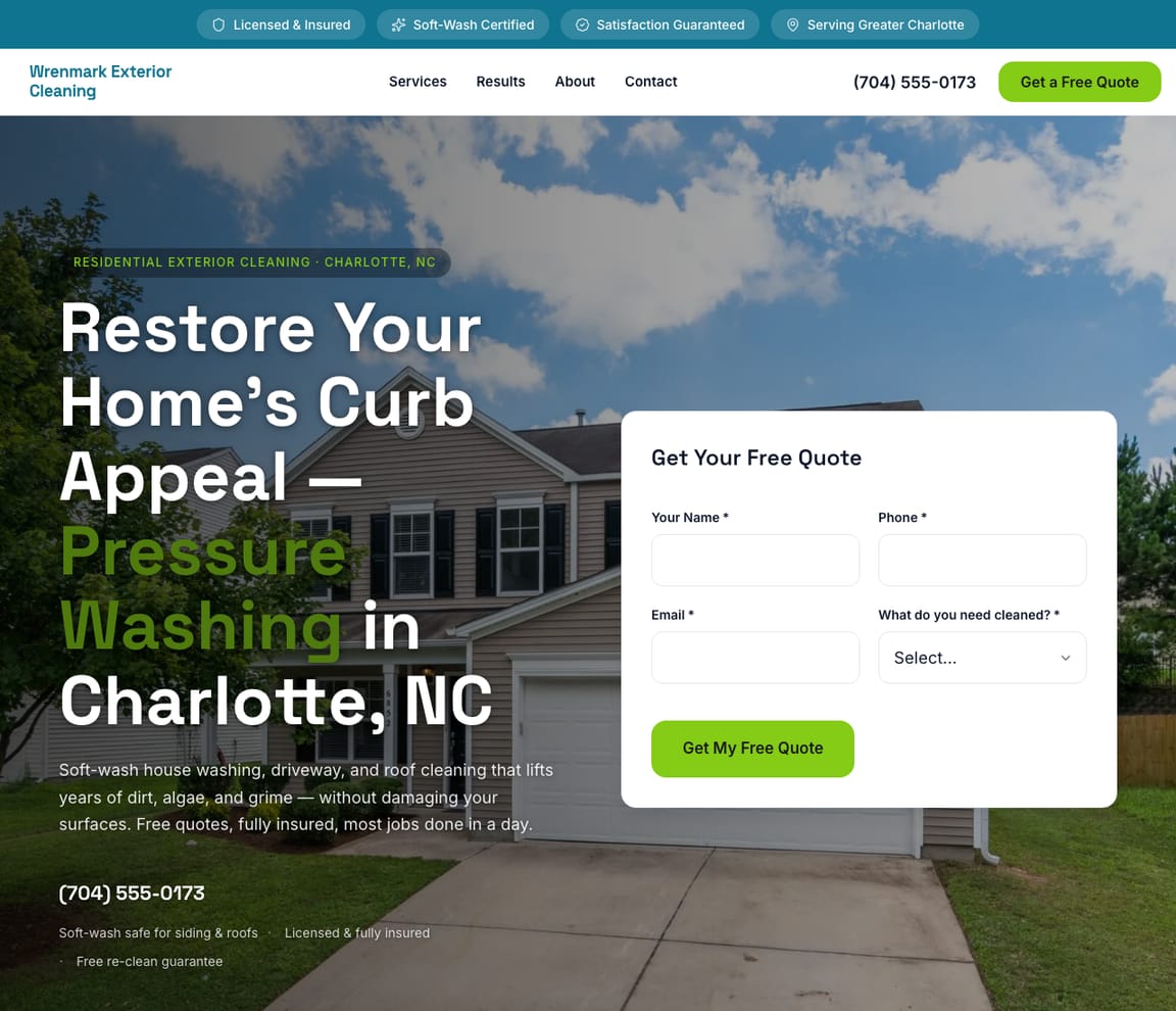 Residential House Washing website template preview