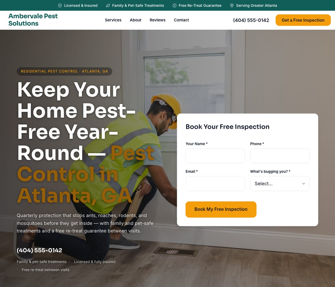 Residential Pest Protection website template preview