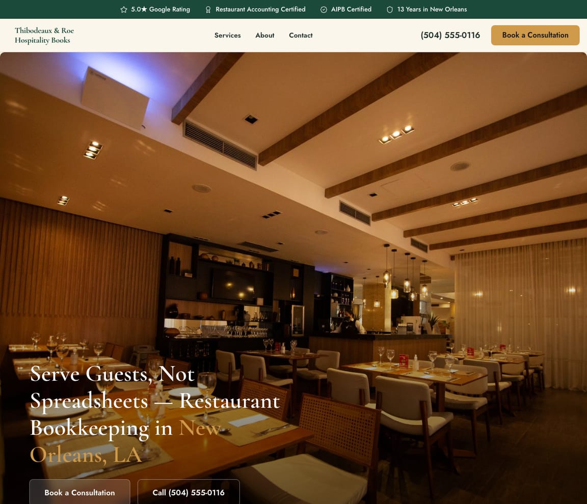 Restaurant Bookkeeping website template preview