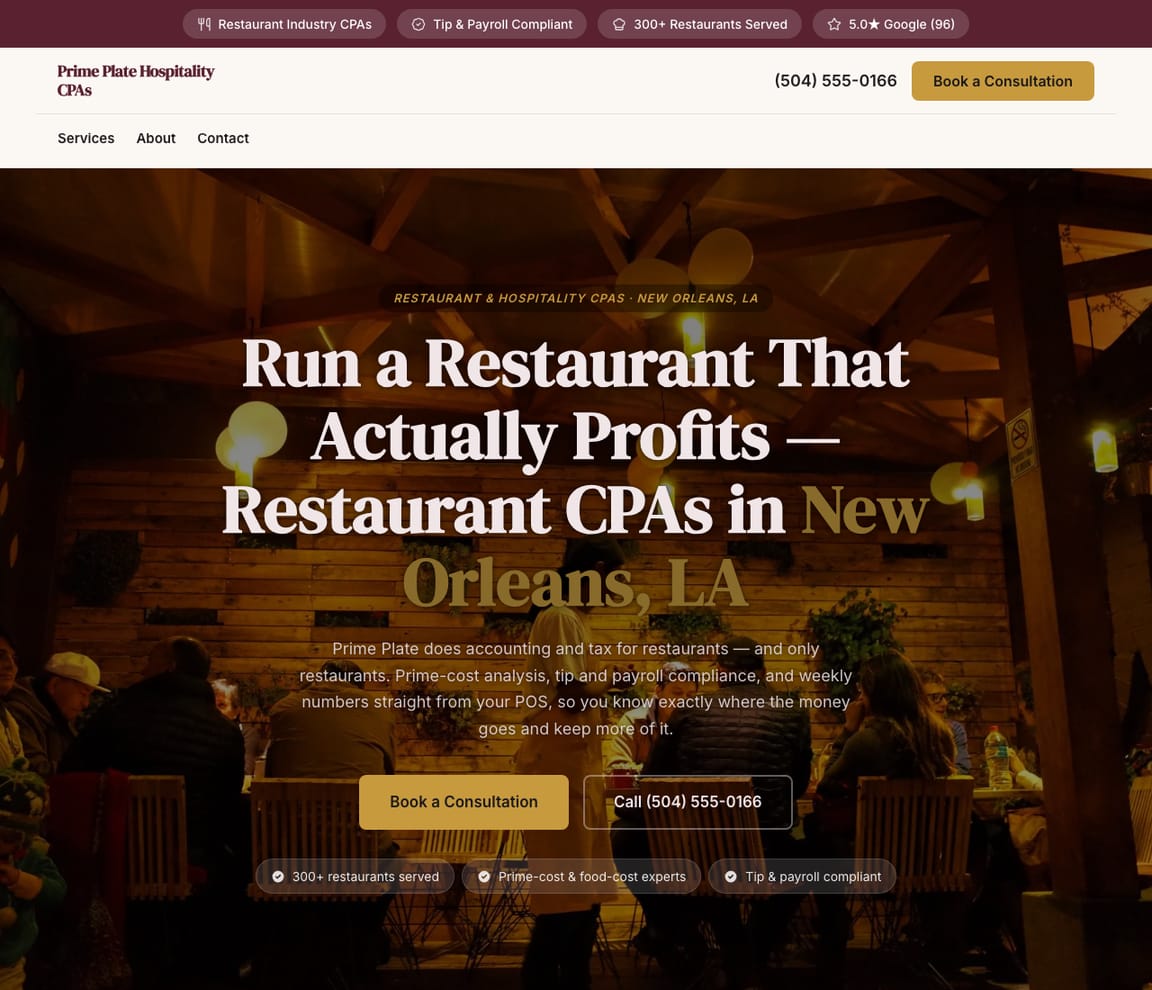 Restaurant & Hospitality CPA website template preview