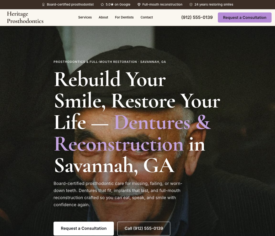 Prosthodontist website template preview