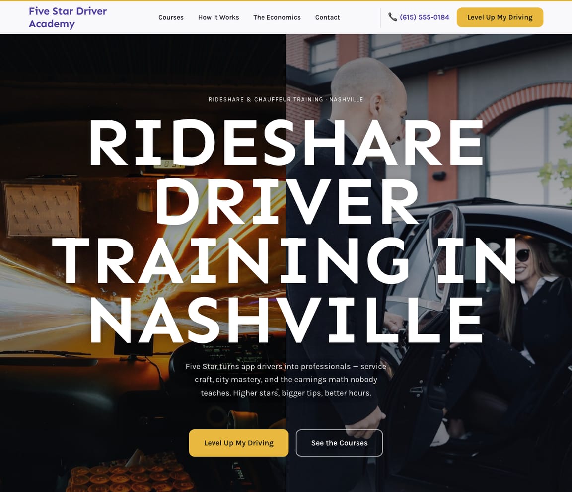 Rideshare Driver Training website template preview