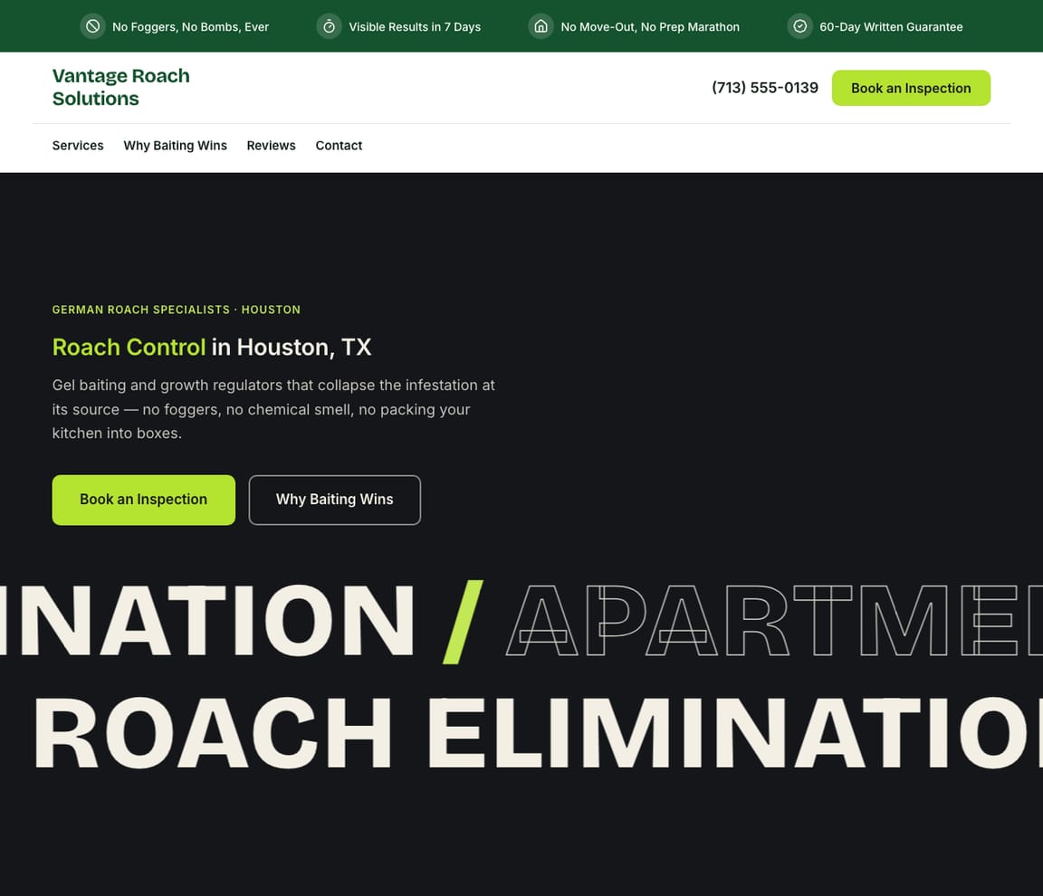 Roach Control website template preview