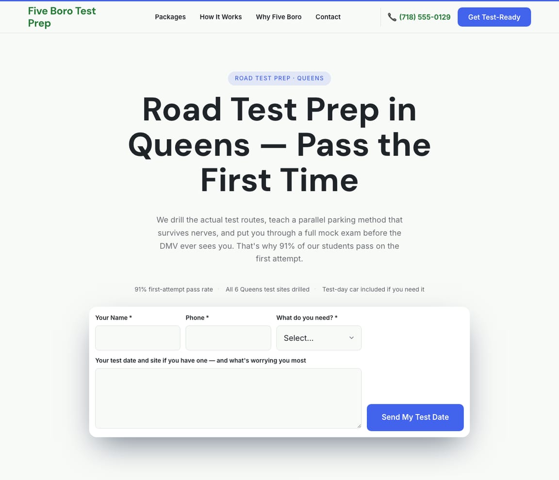 Road Test Prep website template preview