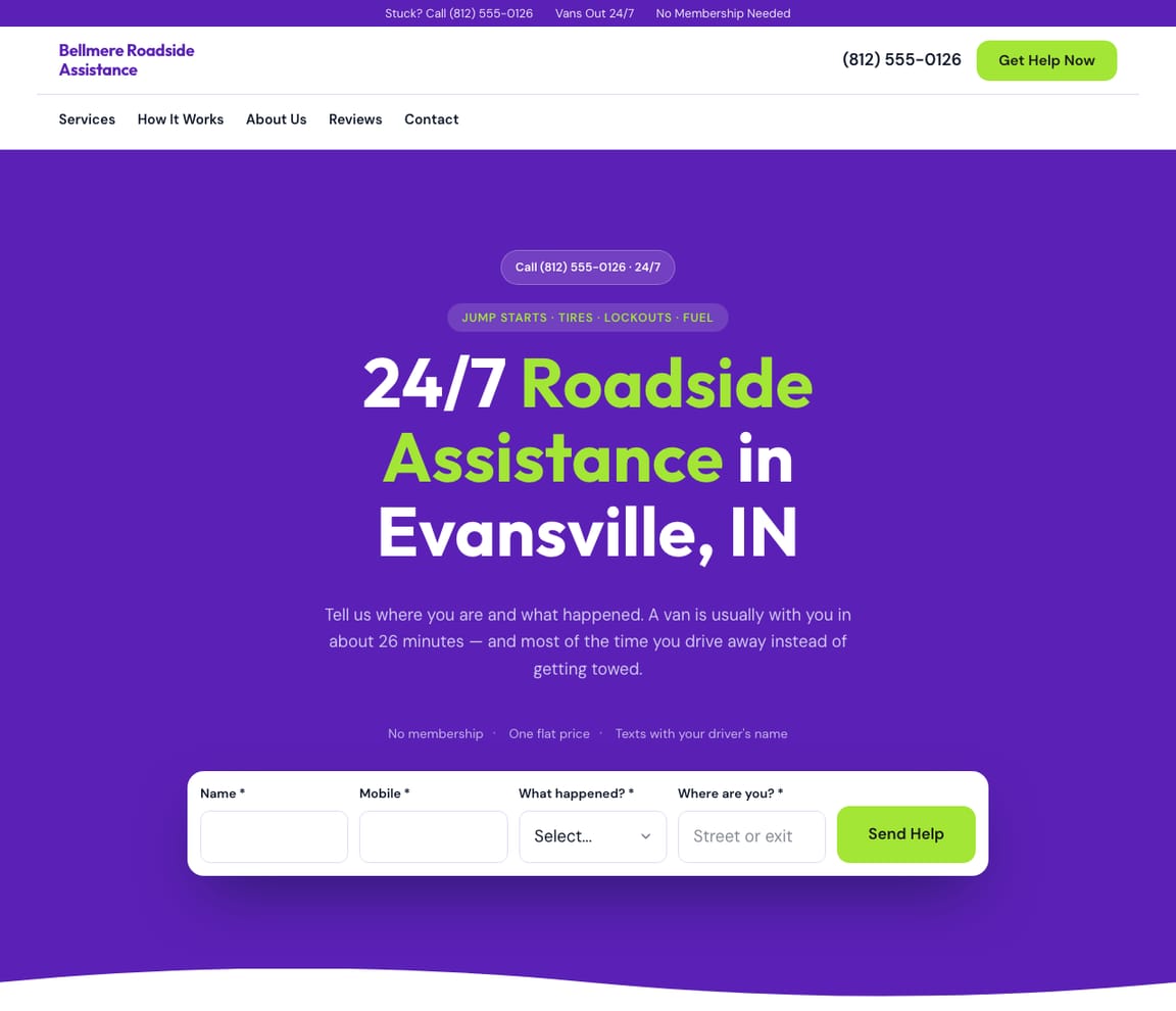 Roadside Assistance website template preview