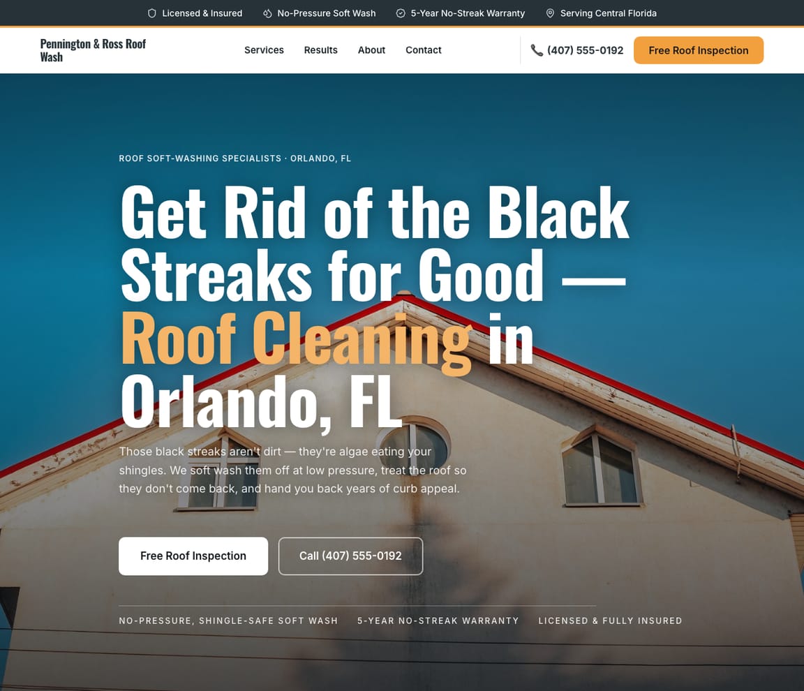 Roof Soft Washing website template preview