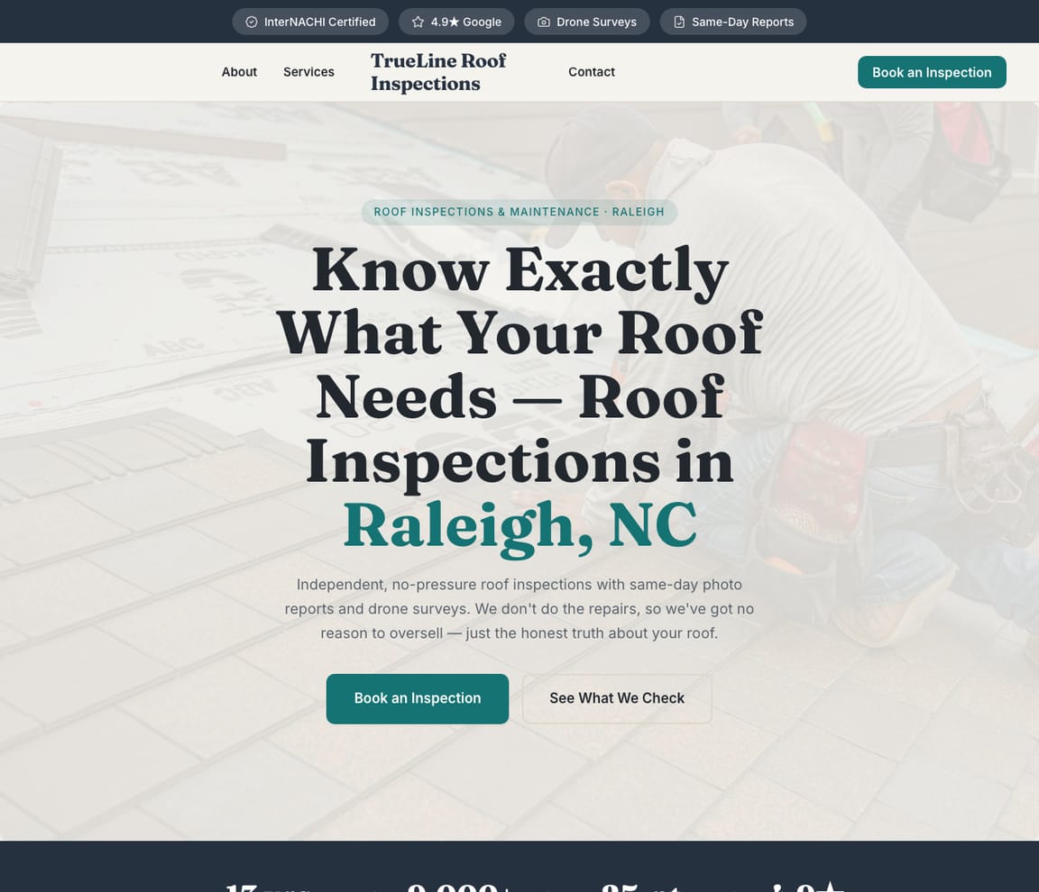 Roofing - Inspection & Maintenance website template preview