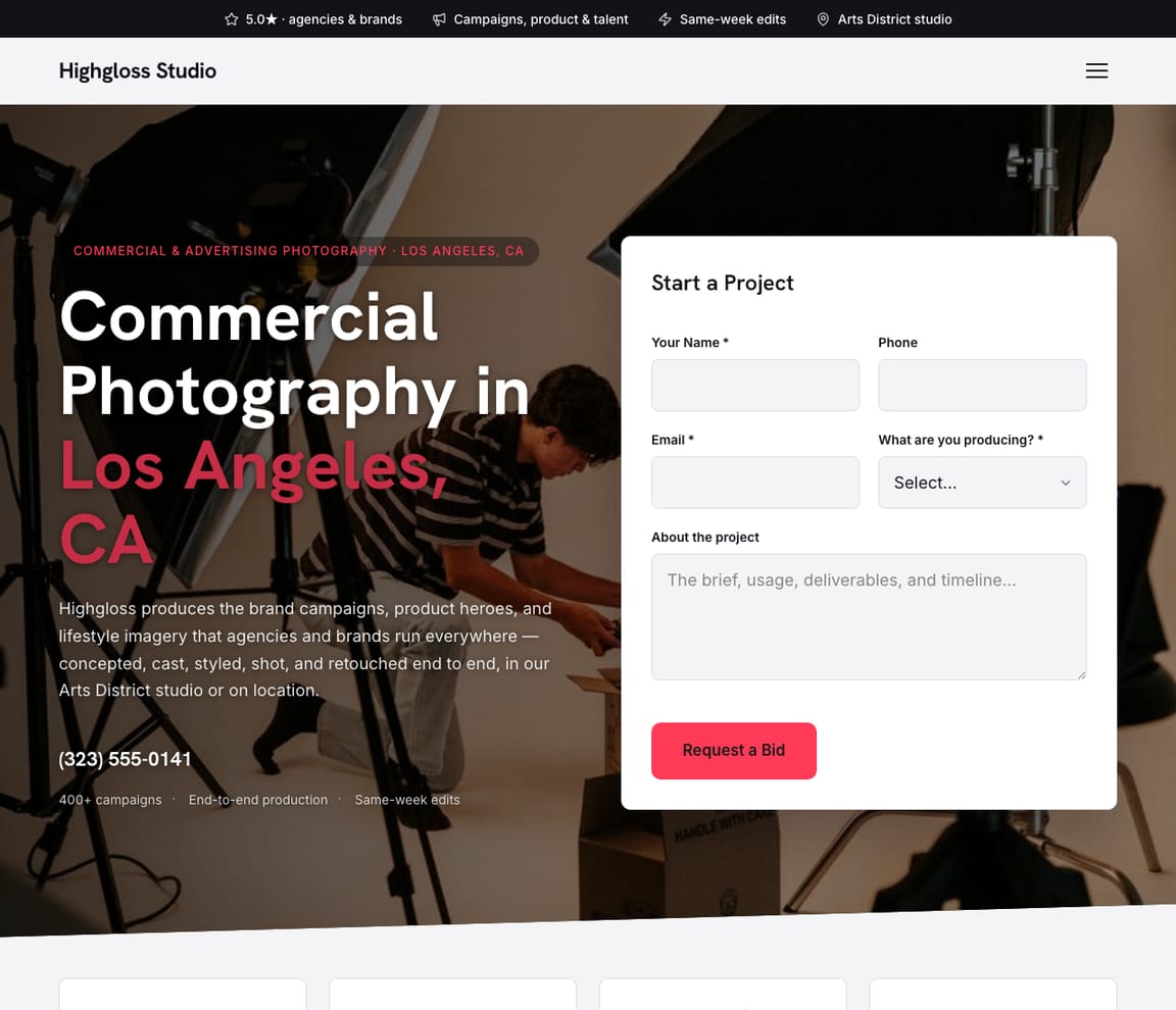 Commercial Photographer website template preview