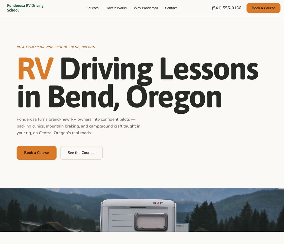 RV Driving School website template preview