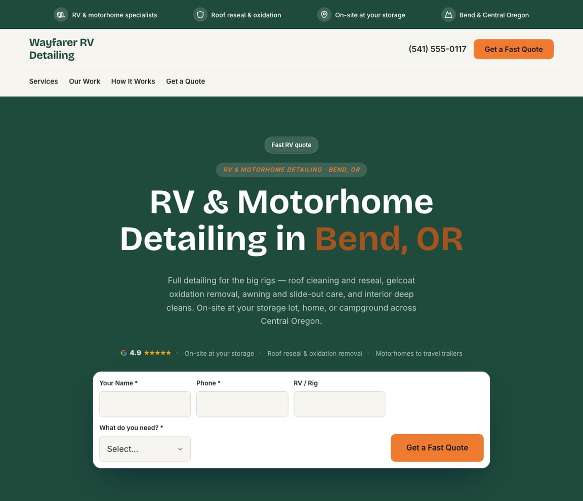 RV & Motorhome Detailing website template preview