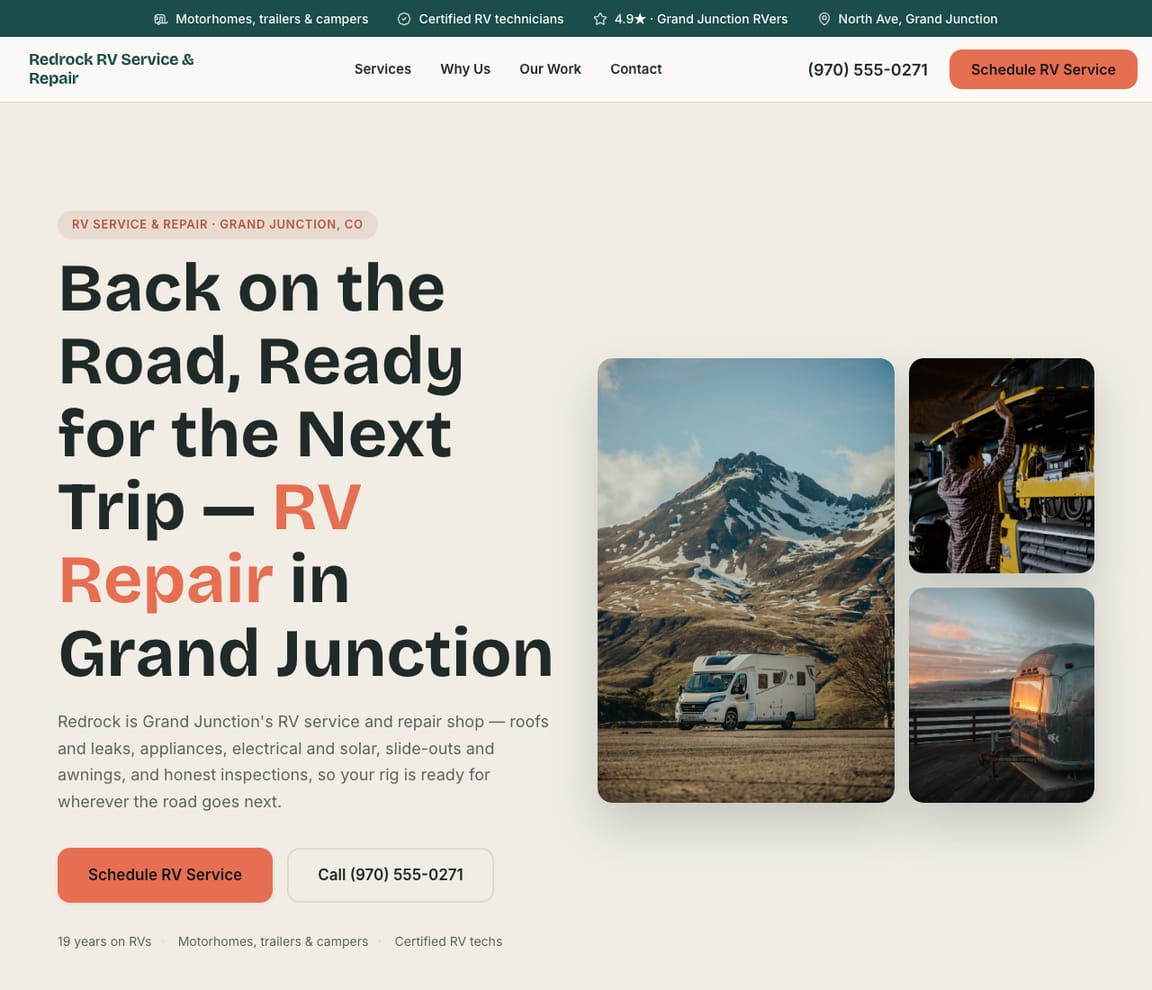 RV Service & Repair website template preview