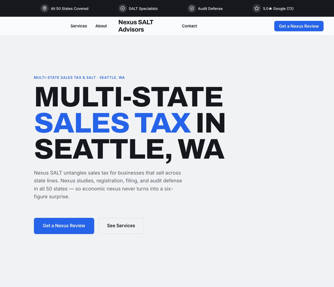 Multi-State Sales Tax (SALT) website template preview