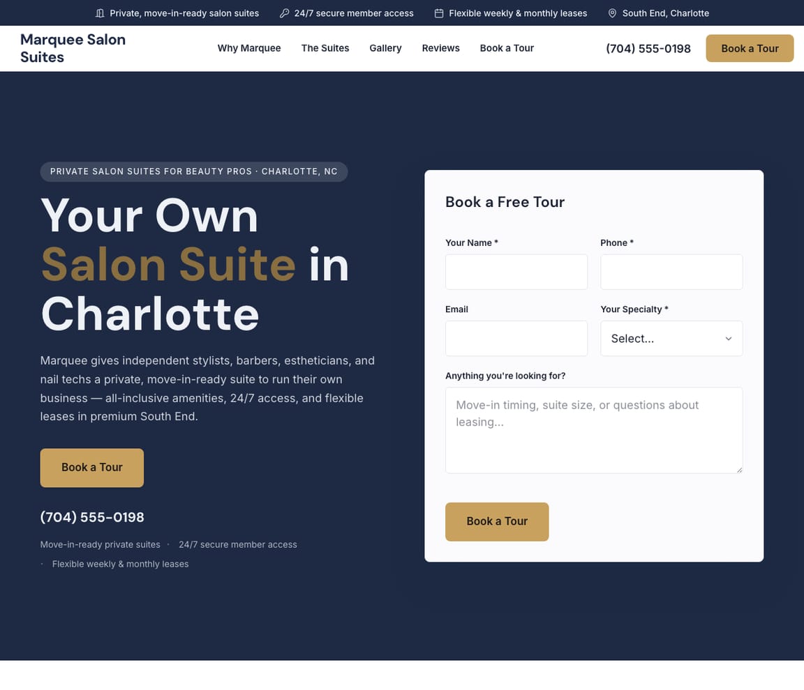 Salon Suites & Booth Rental website template preview