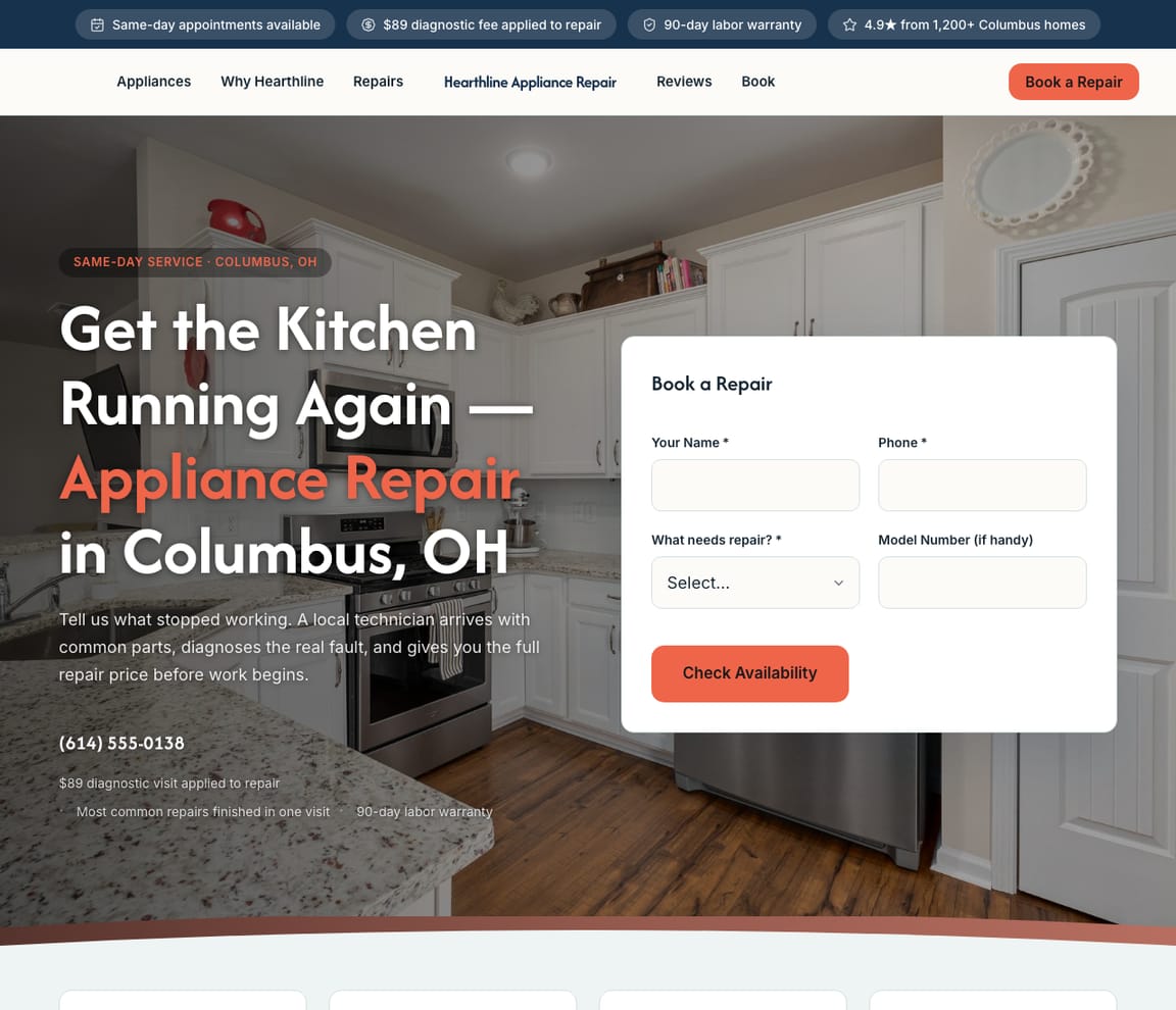 Same-Day Appliance Repair website template preview