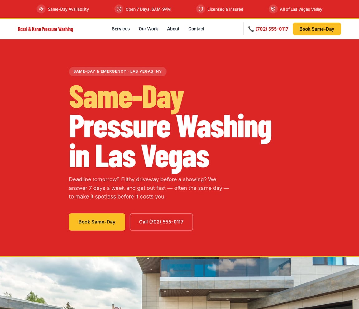 Same-Day Pressure Washing website template preview