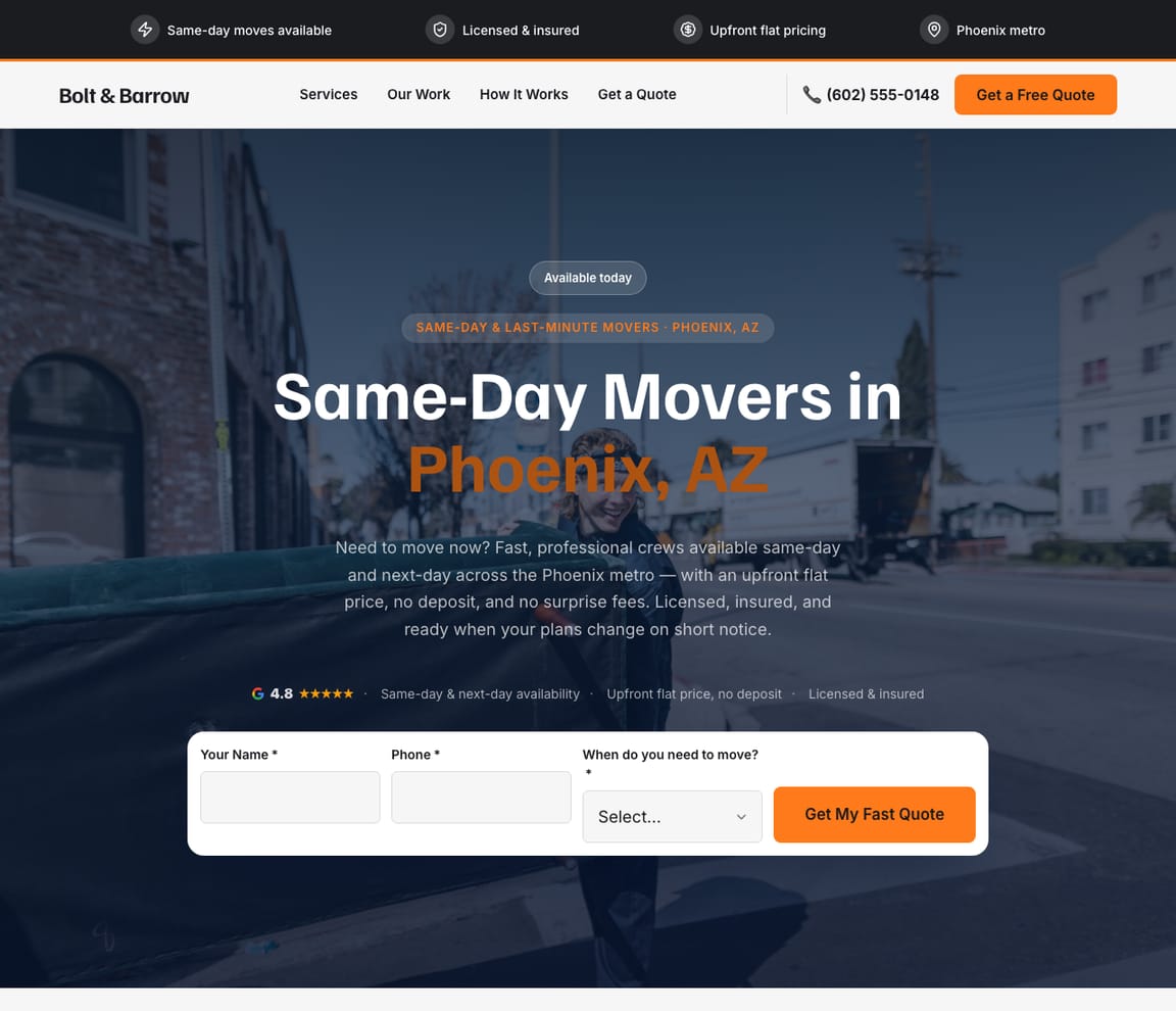 Same-Day & Last-Minute Movers website template preview