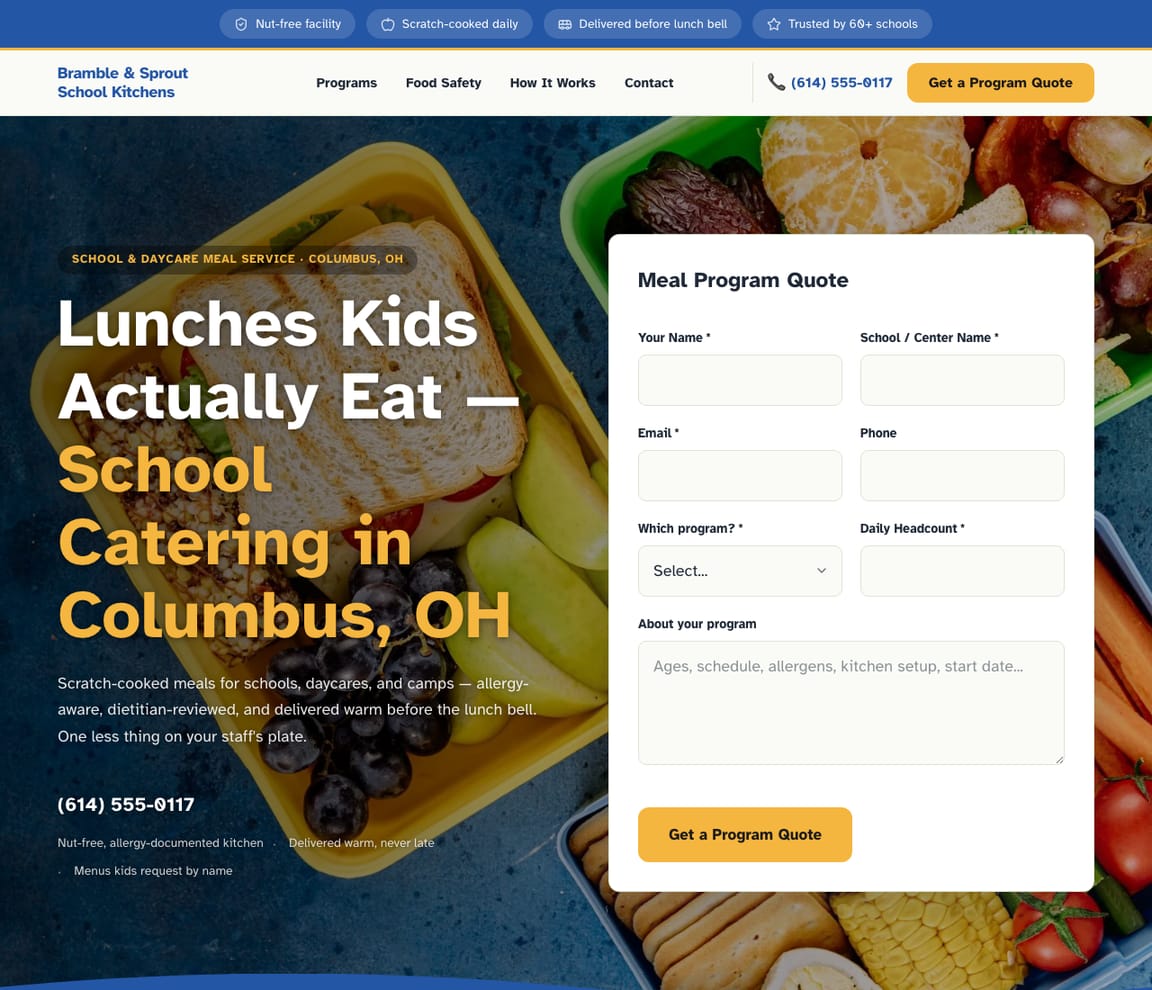 School Catering website template preview