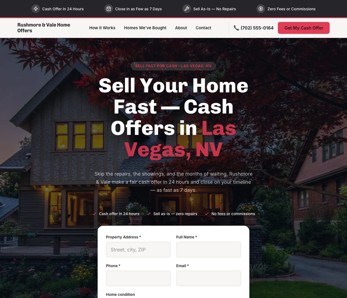 Sell Fast / Cash-Offer Agent website template preview