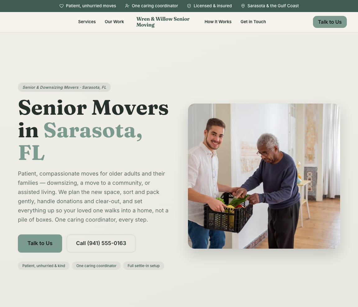 Senior & Downsizing Movers website template preview