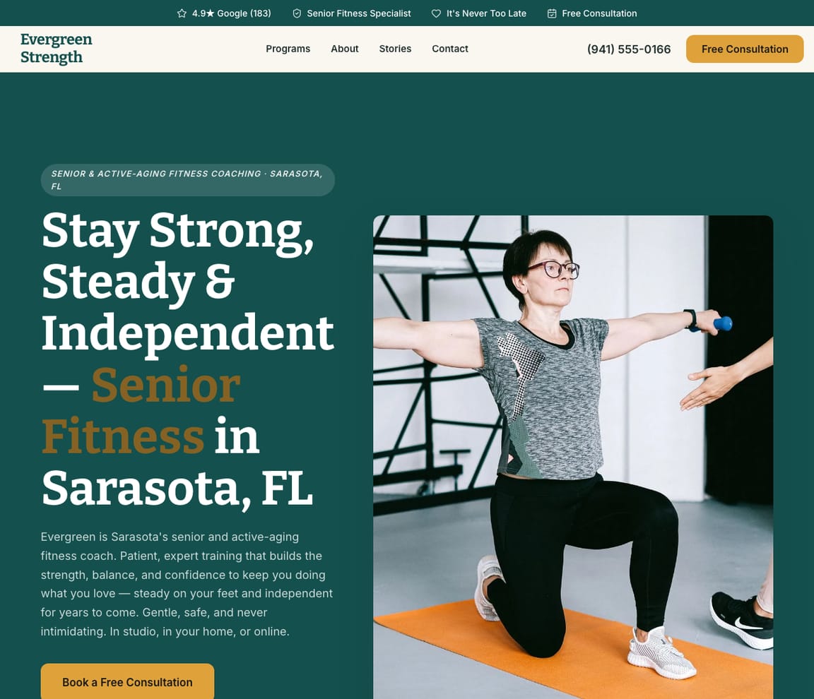 Senior Fitness Trainer website template preview
