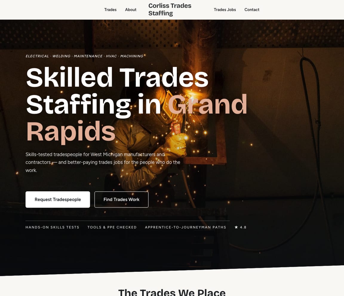 Skilled Trades Staffing Agency website template preview