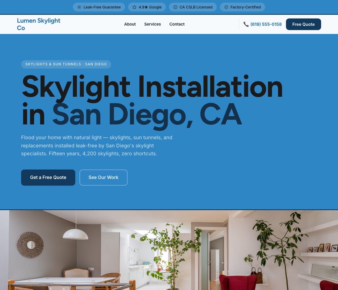 Roofing - Skylight Installation website template preview