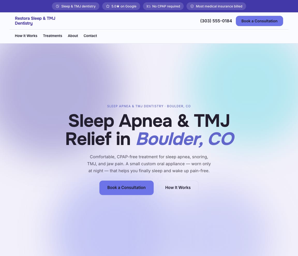 Sleep & TMJ Dentist website template preview