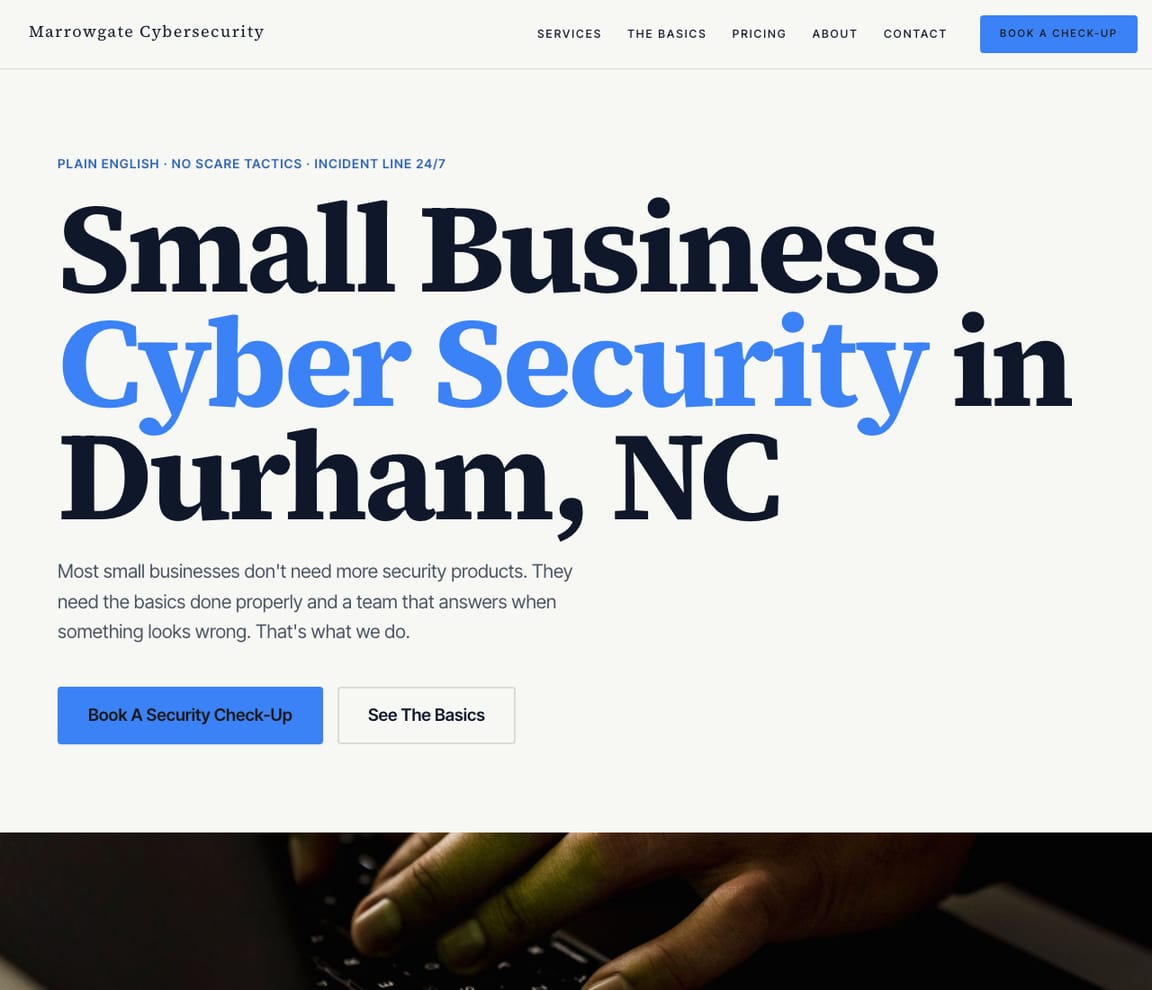 Home page of the Small Business Cybersecurity website template