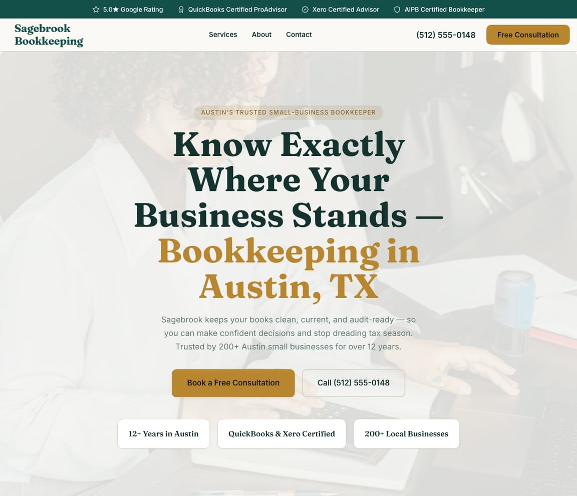 Small Business Bookkeeping website template preview
