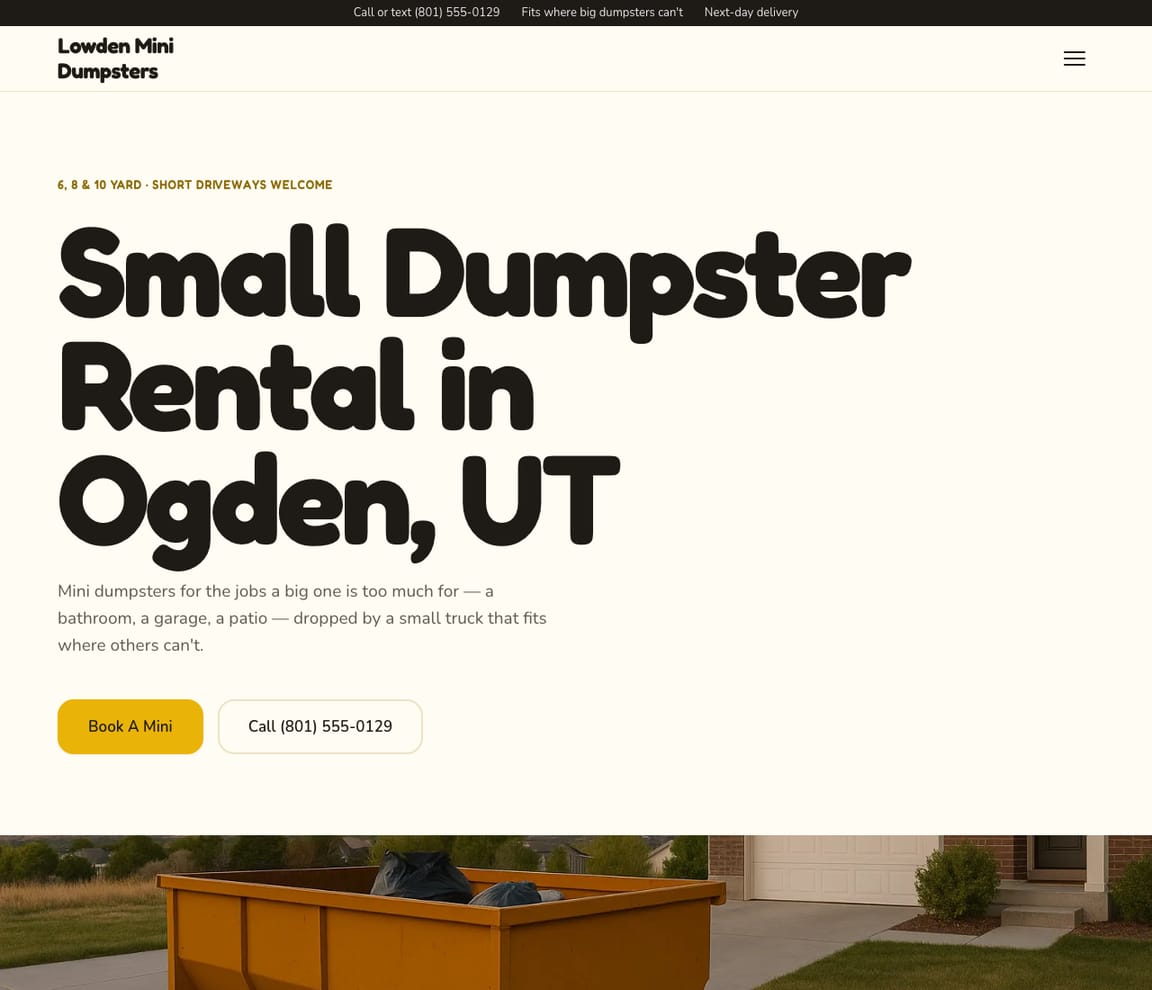 Small Dumpster Rental website template preview