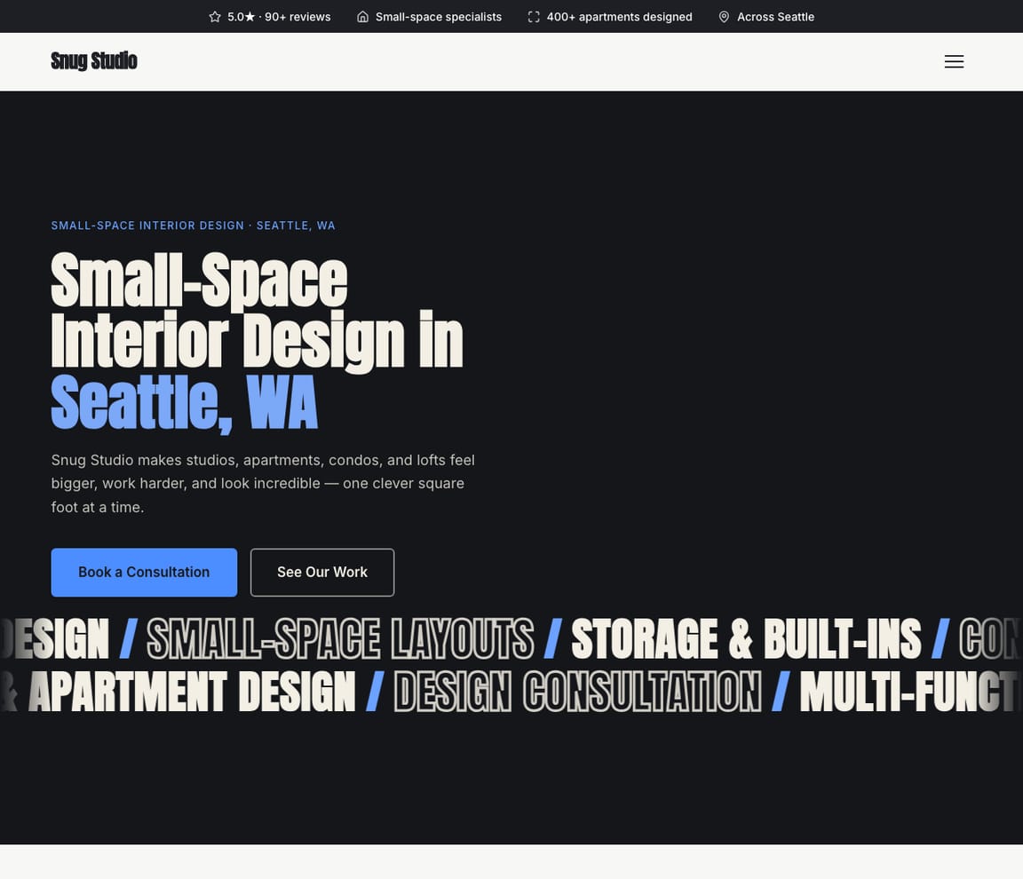 Small-Space Designer website template preview