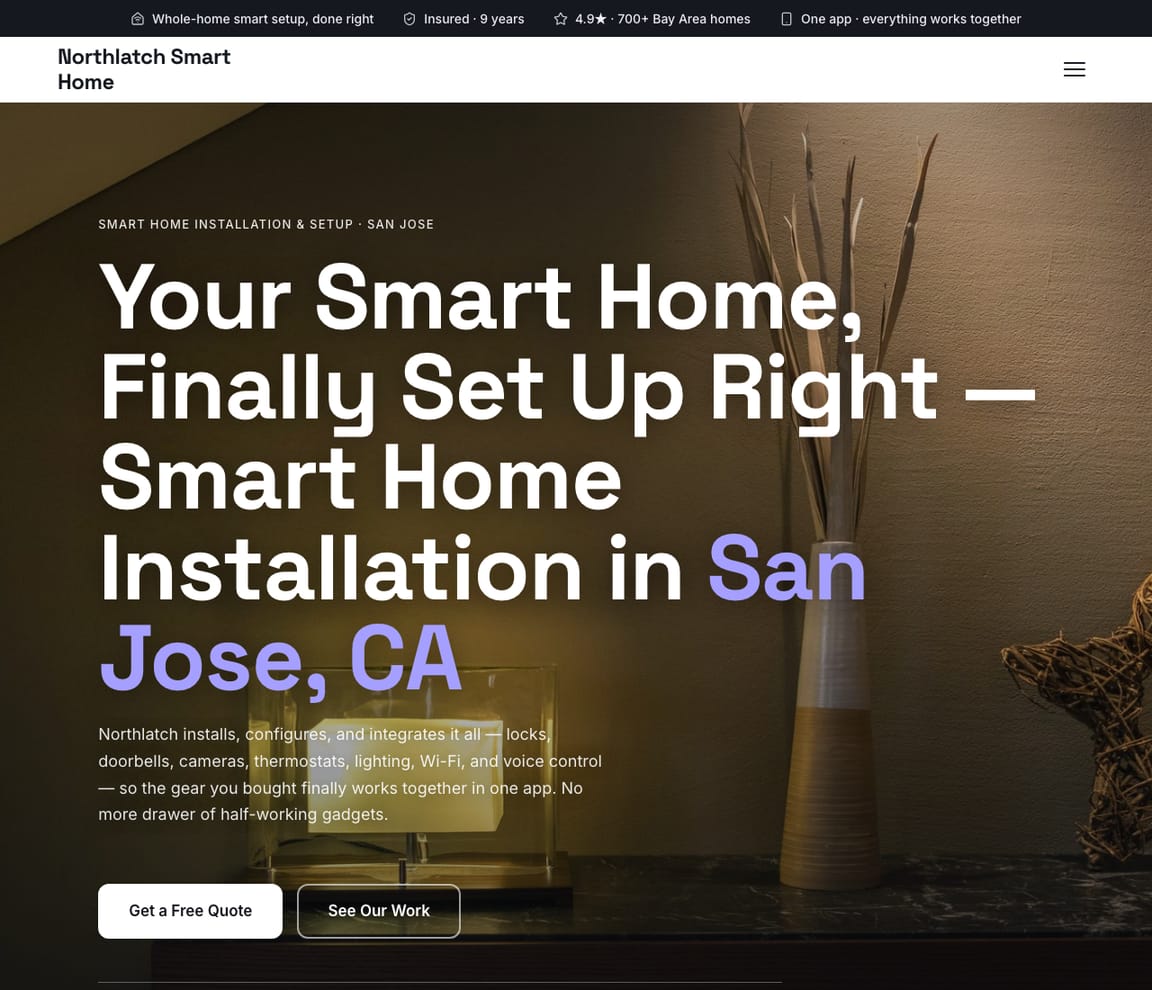 Smart Home Installation website template preview