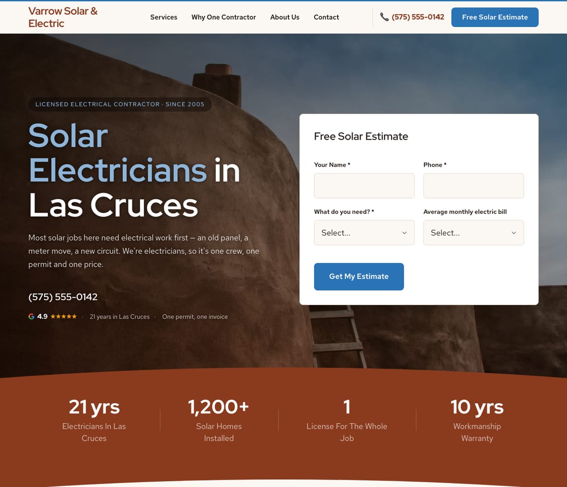 Solar & Electrical Contractor website template preview