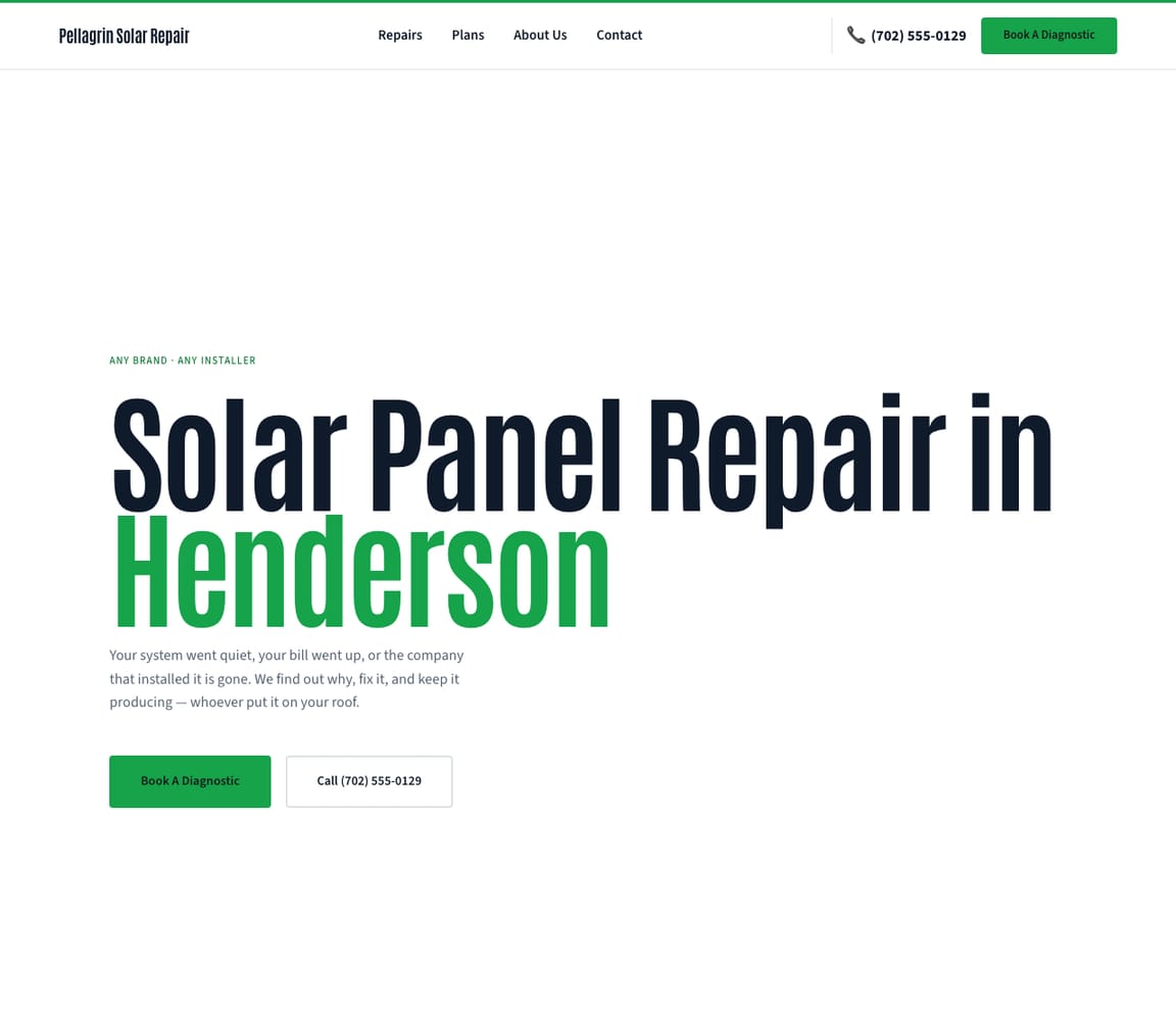 Solar Repair & Maintenance website template preview