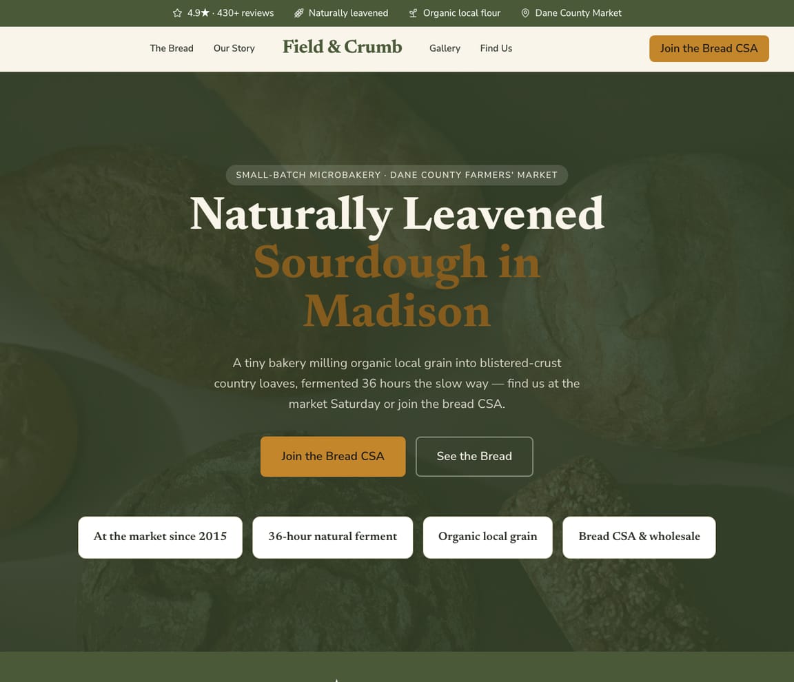 Sourdough & Market Bakery website template preview