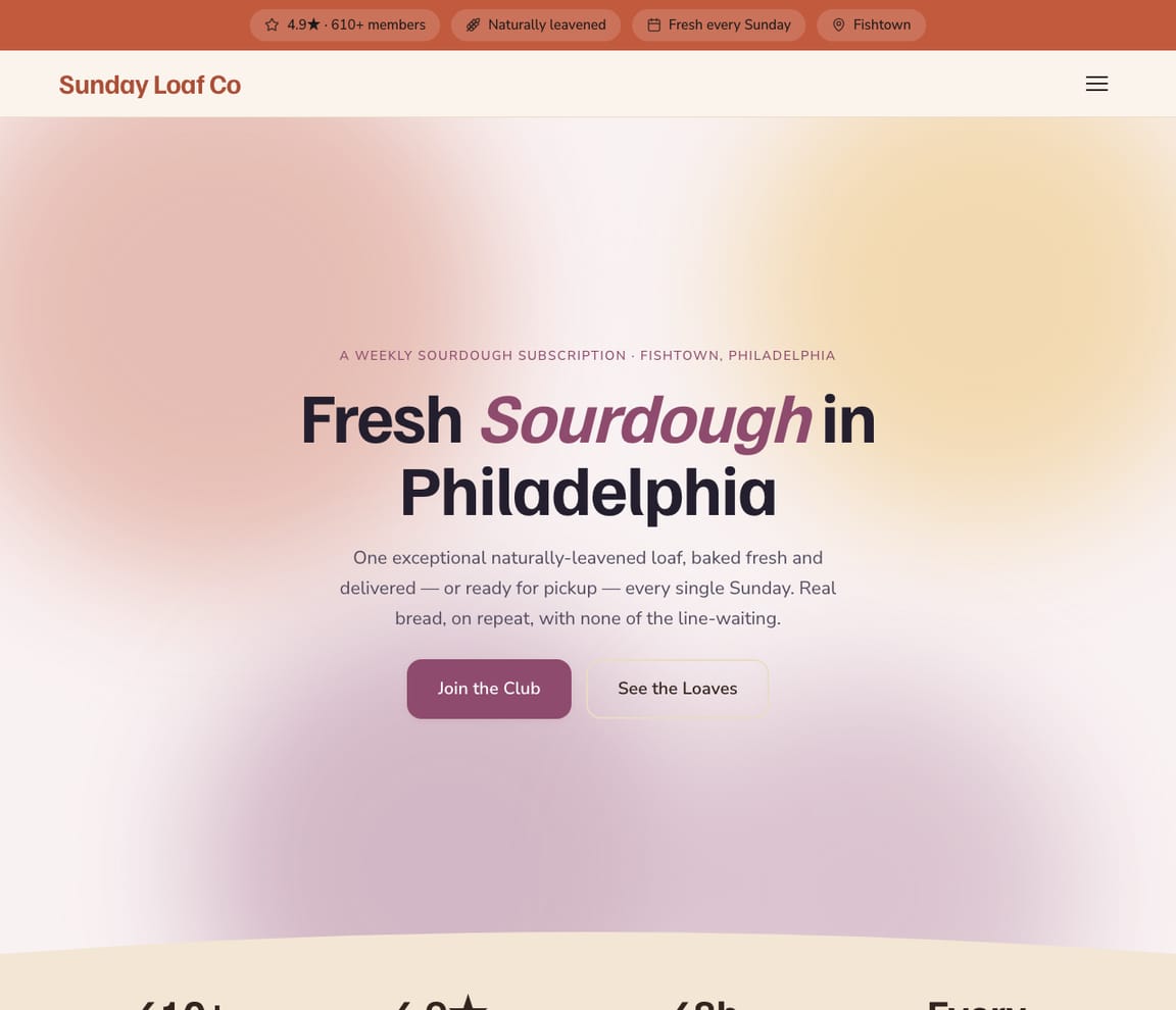 Sourdough Subscription website template preview