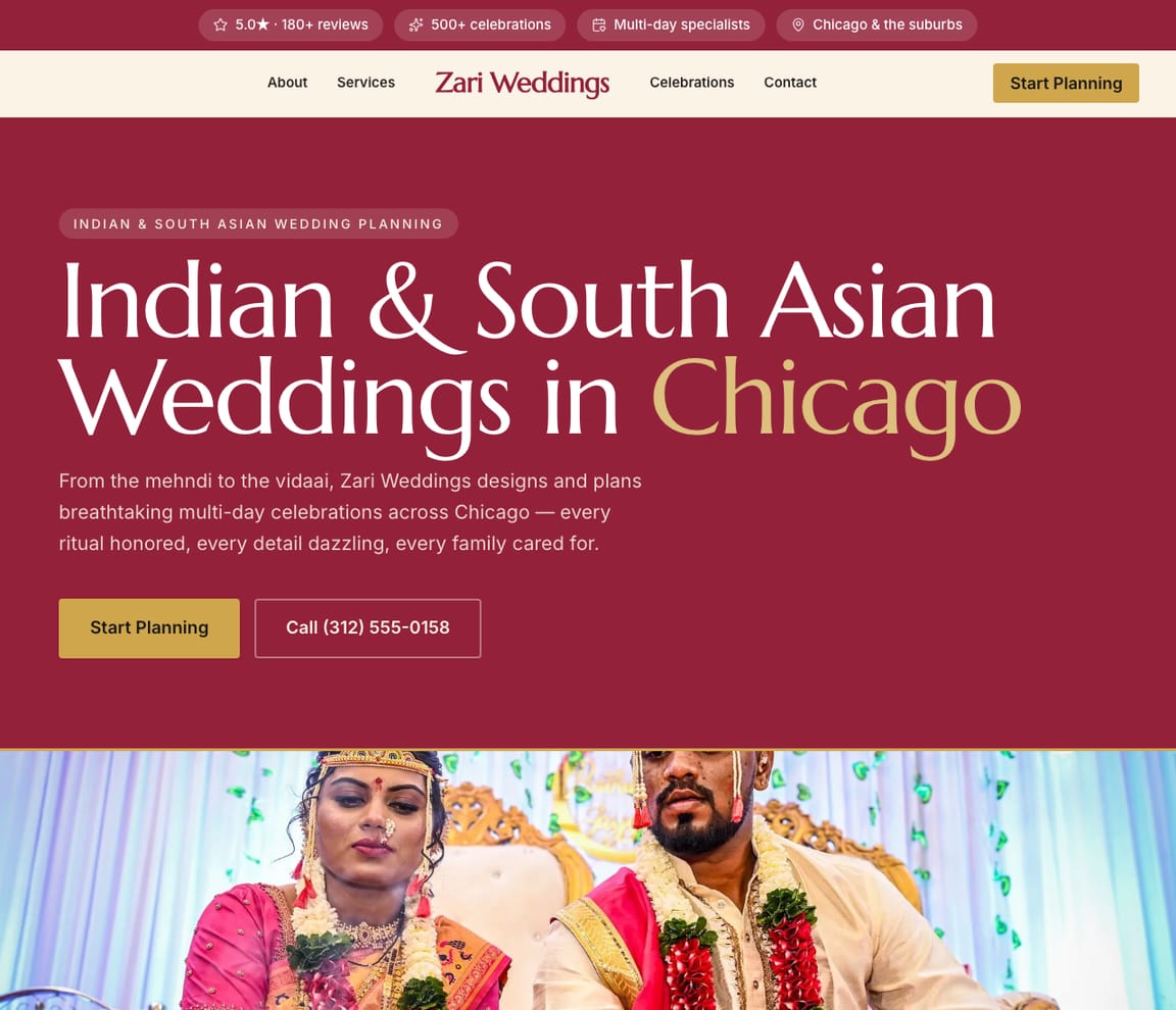Indian & South Asian Wedding Planner website template preview