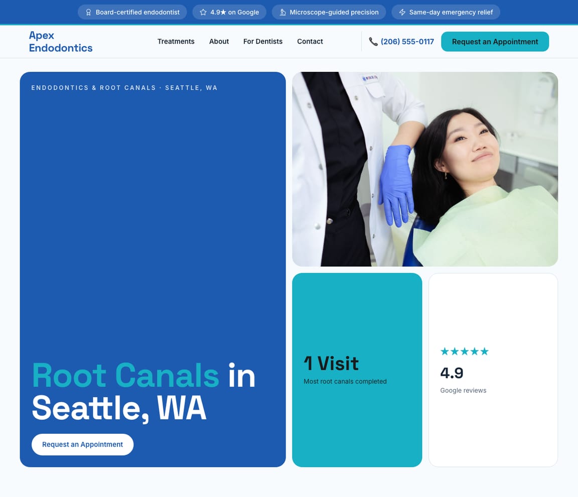 Endodontist website template preview