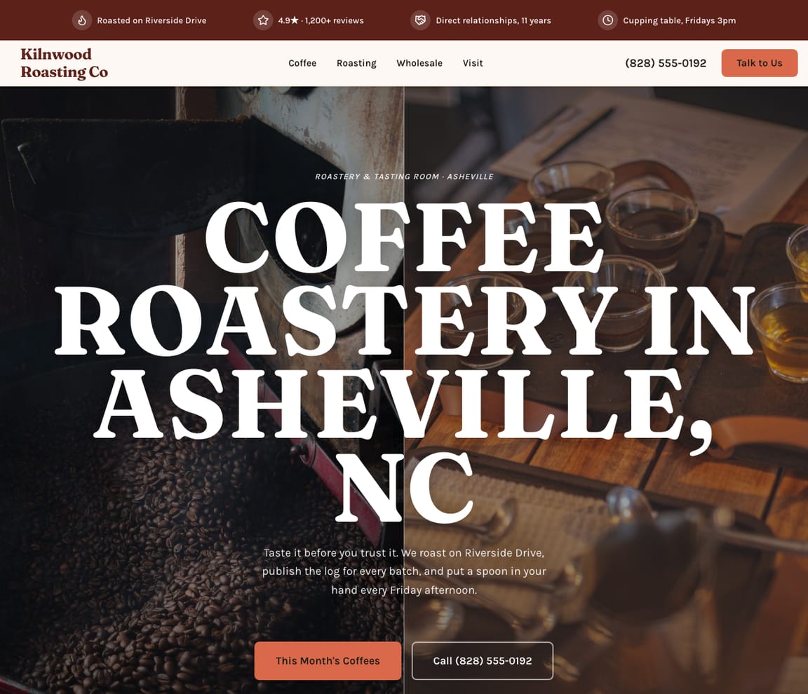 Coffee Roastery & Tasting Room website template preview